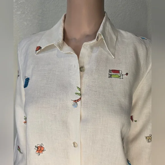 Women's RICHARD MALCOLM White 100% Irish Linen Shirt Size Small - Picture 7 of 12